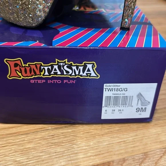 Fun Taisma Gold Glitter Peep-Toe Pump High Heels shoes Sz 9 original box - Picture 9 of 11